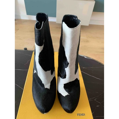 Pre-owned Fendi Cowboy Black Pony-style Calfskin Ankle Boots