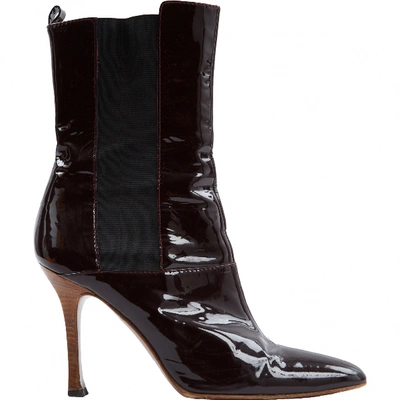 Pre-owned Dolce & Gabbana Patent Leather Boots In Burgundy