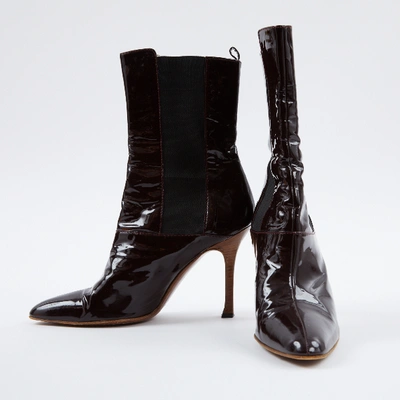 Pre-owned Dolce & Gabbana Patent Leather Boots In Burgundy