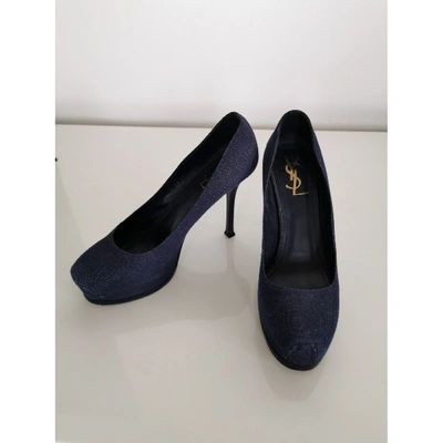 Pre-owned Saint Laurent Trib Too Cloth Heels In Blue