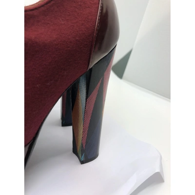 Pre-owned Fendi Cloth Ankle Boots In Burgundy
