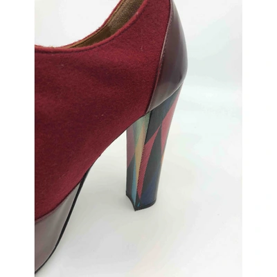 Pre-owned Fendi Cloth Ankle Boots In Burgundy