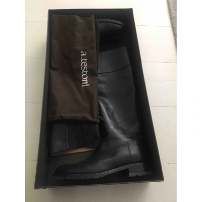 Pre-owned A. Testoni Leather Riding Boots In Black