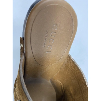 Pre-owned Gucci Camel Suede Mules & Clogs