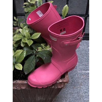 Pre-owned Hunter Pink Rubber Boots