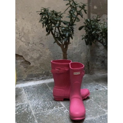 Pre-owned Hunter Pink Rubber Boots