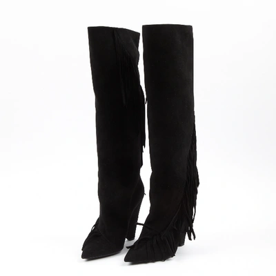 Pre-owned Saint Laurent Niki Black Suede Boots