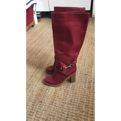 Pre-owned Mulberry Leather Riding Boots In Red