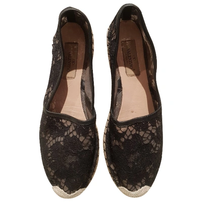 Pre-owned Valentino Garavani Leather Espadrilles In Black