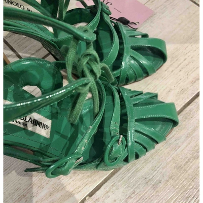 Pre-owned Manolo Blahnik Patent Leather Sandals In Green