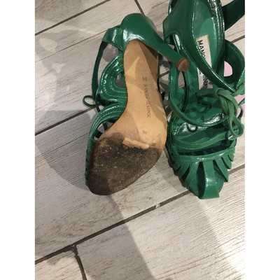 Pre-owned Manolo Blahnik Patent Leather Sandals In Green