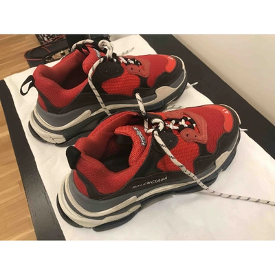 Pre-owned Balenciaga Triple S Cloth Trainers In Red