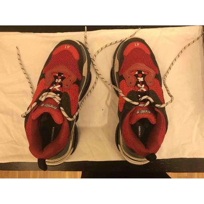 Pre-owned Balenciaga Triple S Cloth Trainers In Red