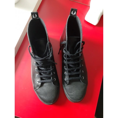 Pre-owned Fred Perry Leather Trainers In Black