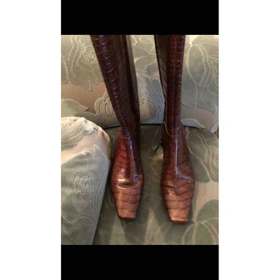 Pre-owned Dior Brown Crocodile Boots