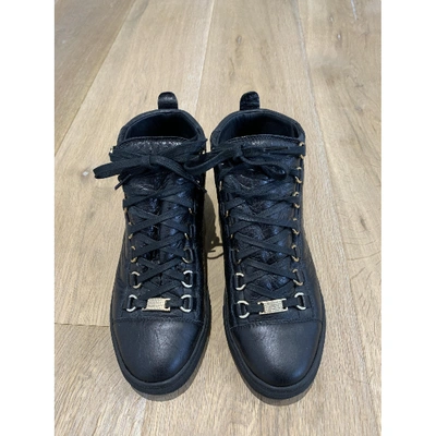 Pre-owned Balenciaga Arena Leather Trainers In Black