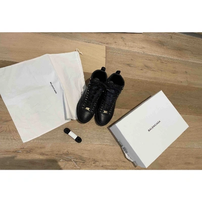 Pre-owned Balenciaga Arena Leather Trainers In Black