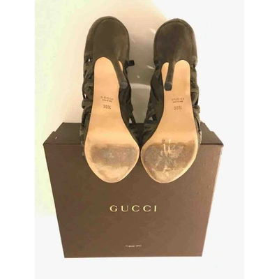 Pre-owned Gucci Khaki Suede Ankle Boots
