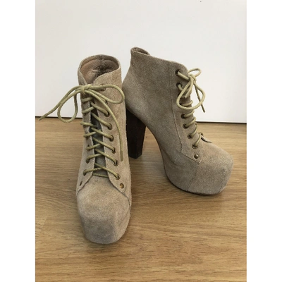 Pre-owned Jeffrey Campbell Lace Up Boots In Beige