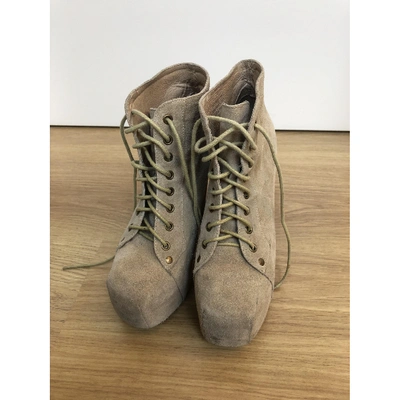 Pre-owned Jeffrey Campbell Lace Up Boots In Beige