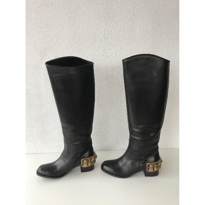 Pre-owned Chanel Leather Riding Boots In Black