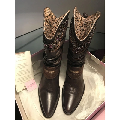 Pre-owned Roberto Cavalli Leather Western Boots In Brown