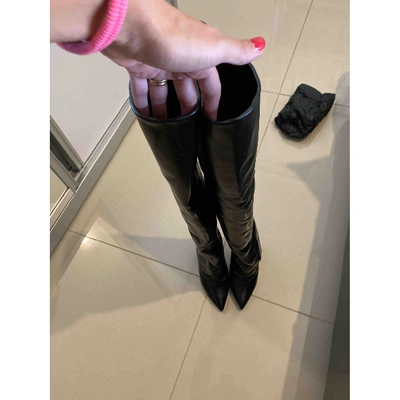 Pre-owned Saint Laurent Niki Leather Boots In Black