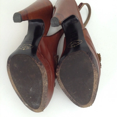 Pre-owned Prada Leather Heels In Brown
