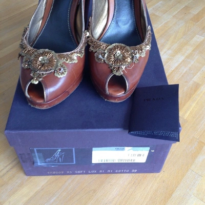 Pre-owned Prada Leather Heels In Brown