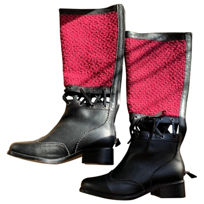 Pre-owned Chanel Leather Boots In Pink