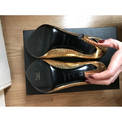 Pre-owned Saint Laurent Gold Python Heels