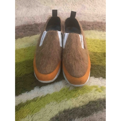 Pre-owned Msgm Leather Trainers In Orange