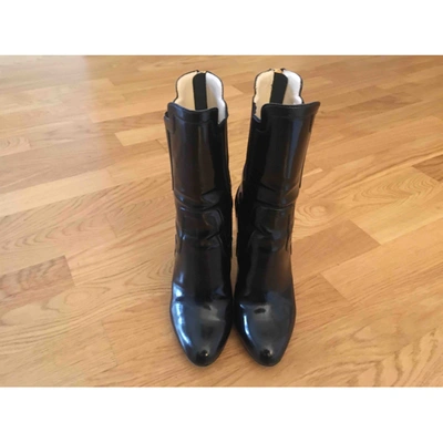 Pre-owned Moschino Patent Leather Ankle Boots In Black