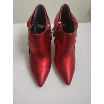 Pre-owned Paige Jeans Leather Ankle Boots In Red