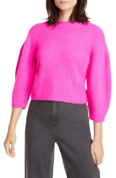 Shop Tibi Cozette Alpaca & Wool Blend Crop Sweater In Neon Magenta