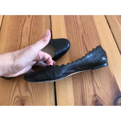 Pre-owned Chloé Lauren Black Leather Ballet Flats