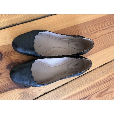 Pre-owned Chloé Lauren Black Leather Ballet Flats