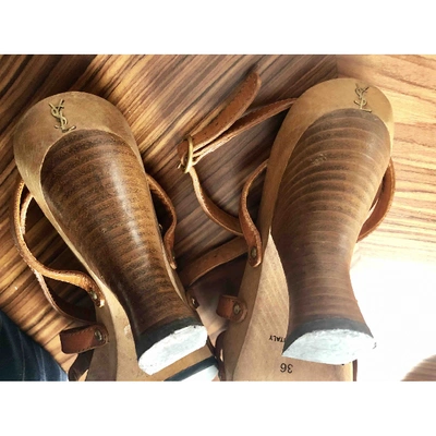 Pre-owned Saint Laurent Camel Leather Mules & Clogs