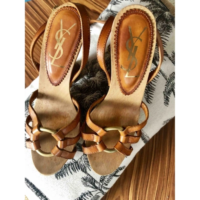 Pre-owned Saint Laurent Camel Leather Mules & Clogs