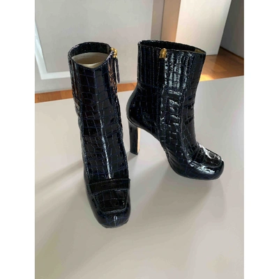 Pre-owned Dsquared2 Patent Leather Ankle Boots In Blue