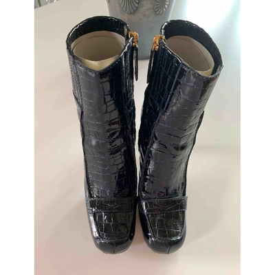 Pre-owned Dsquared2 Patent Leather Ankle Boots In Blue