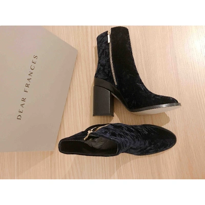 Pre-owned Dear Frances Velvet Ankle Boots In Navy