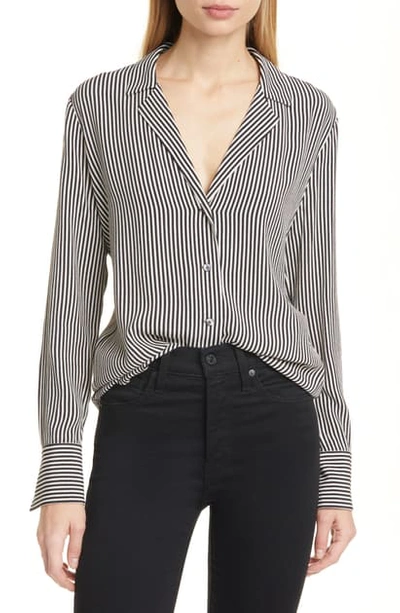 Shop Equipment Oriana Stripe Blouse In True Black/sandshell