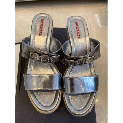 Pre-owned Prada Leather Espadrilles In Silver