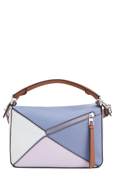 Shop Loewe X Paula's Ibiza Small Puzzle Leather Shoulder Bag In Blueberry/ Kaolin