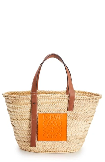 Shop Loewe X Paula's Ibiza Palm Leaf Basket Bag In Natural/ Neon Orange