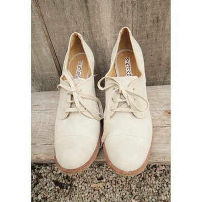 Pre-owned Sartore Leather Lace Ups In Beige
