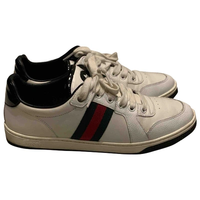 Pre-owned Gucci Screener White Leather Trainers