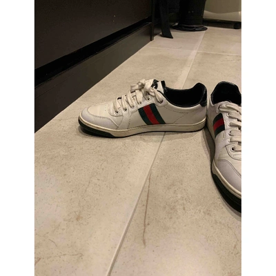 Pre-owned Gucci Screener White Leather Trainers