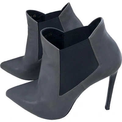 Pre-owned Saint Laurent Leather Ankle Boots In Grey